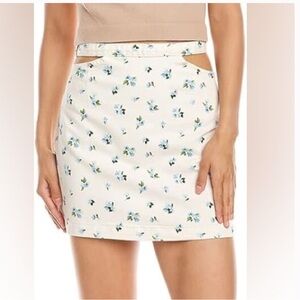 WeWoreWhat cut out mini skirt in Watercolor beige off white blue Floral M NWT
